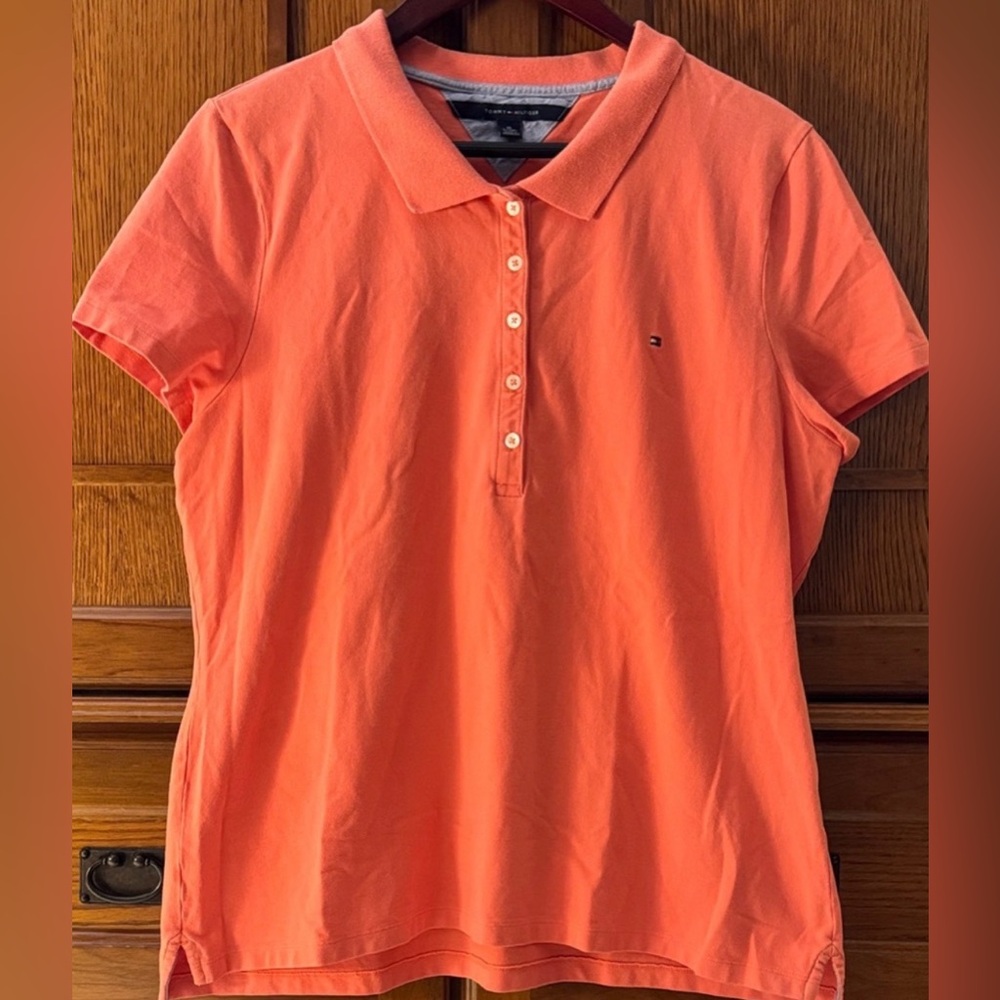 Tommy Hilfiger Signature Pique Polo 5 Button Chambray Placket Classic Sherbet